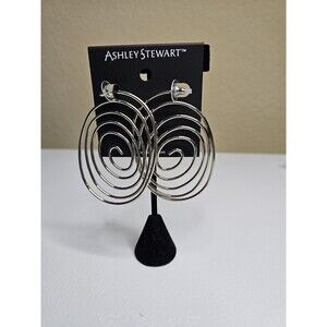 New Ashley Stewart Silver Hoop Spiral Swirl Pierced Earrings